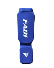 FADI Shin Instep Guards for Muay Thai MMA Kickboxing Training Karate Protector in blue color.