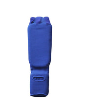 FADI Shin Instep Guards in blue color for Muay Thai MMA Kickboxing Training and Karate protection.